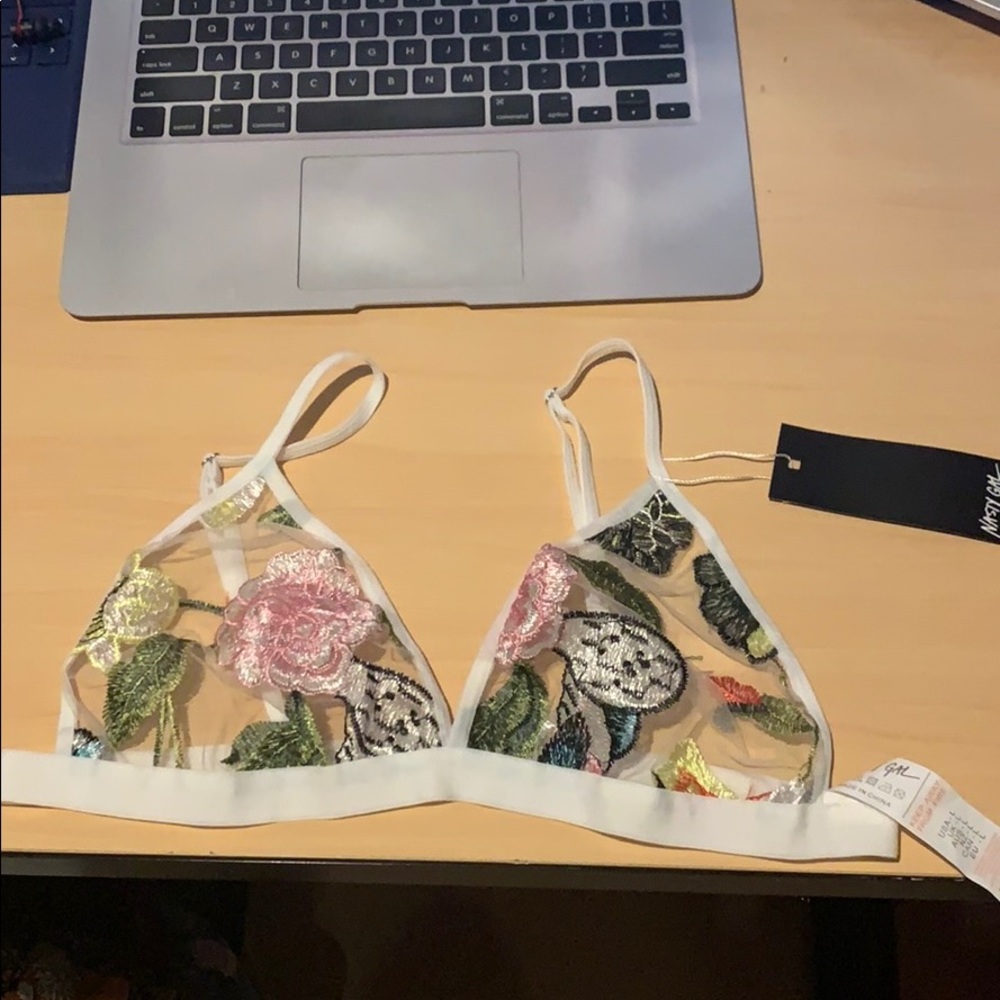 NastyGal Floral Embroidered Bralette White